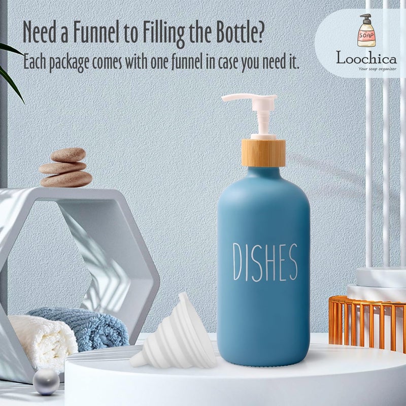 Loochica Blue Glass Kitchen Soap Dispenser, Detergent Dispenser or Dish Soap Dispenser for Kitchen Sink, Blue Soap Dispenser, Modern Blue Decor Dish Soap Pump for Kitchen Organization - Image 3